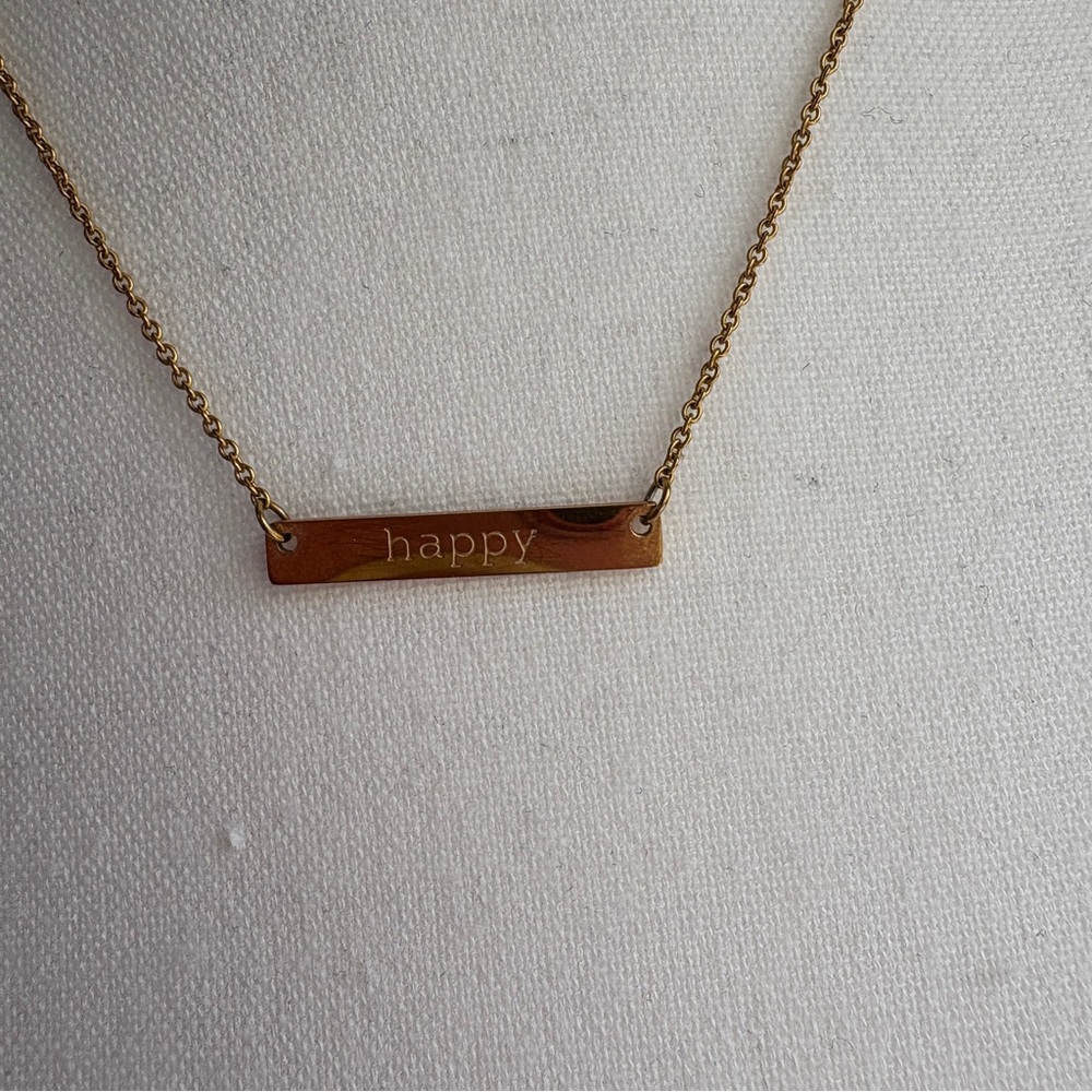 Elegant Gold 'Happy' Bar Necklace